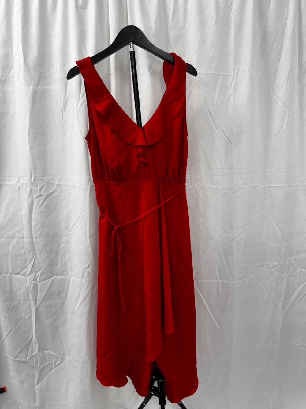 French Connection Maudie Drape Wrap Cocktail Dress Red Asymmetric Sz 2 - Picture 3 of 15